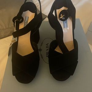 Prada black calzature Donna platform sandals.